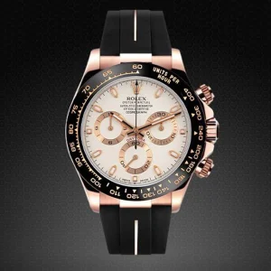 ロレックス デイトナ RG レザーストラップ専用 ブラック×ホワイトライン【ロレックス純正バックル使用モデル】